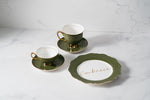 Moss Green Fine Bone China Teacup & Saucer sets and 'Embrace' Sideplate