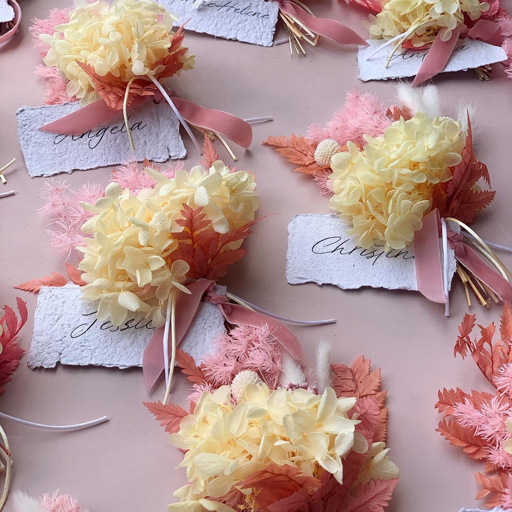 Preserved Floral Place Setting and Posy with Custom Name Tag