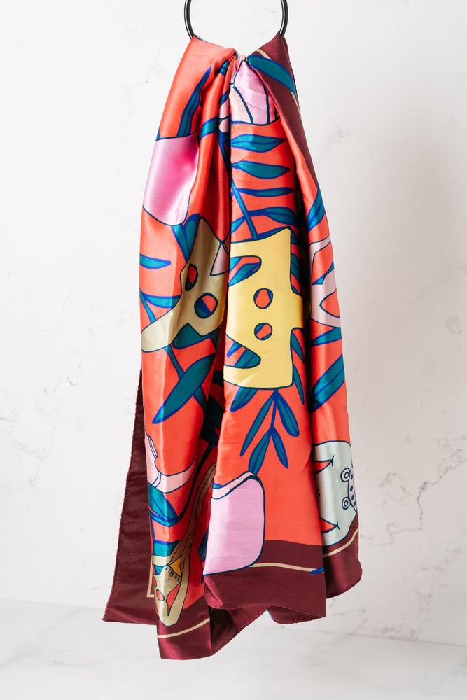 
            
                Load image into Gallery viewer, Greek &amp;#39;Cycladic&amp;#39; Silk Scarf in Red
            
        