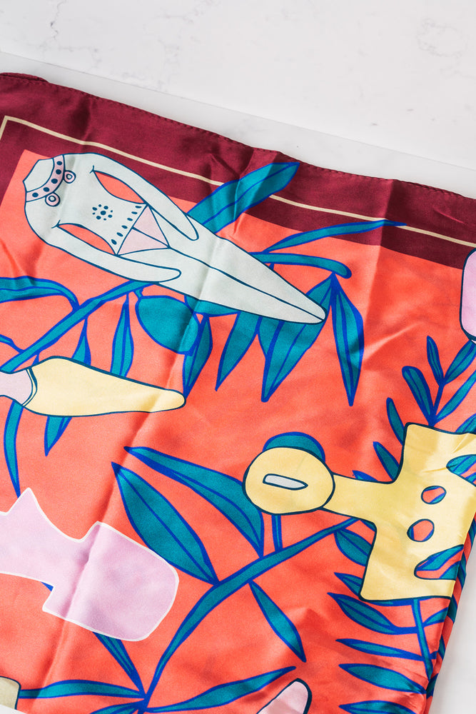 Greek 'Cycladic' Silk Scarf in Red