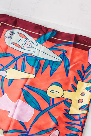 Greek 'Cycladic' Silk Scarf in Red