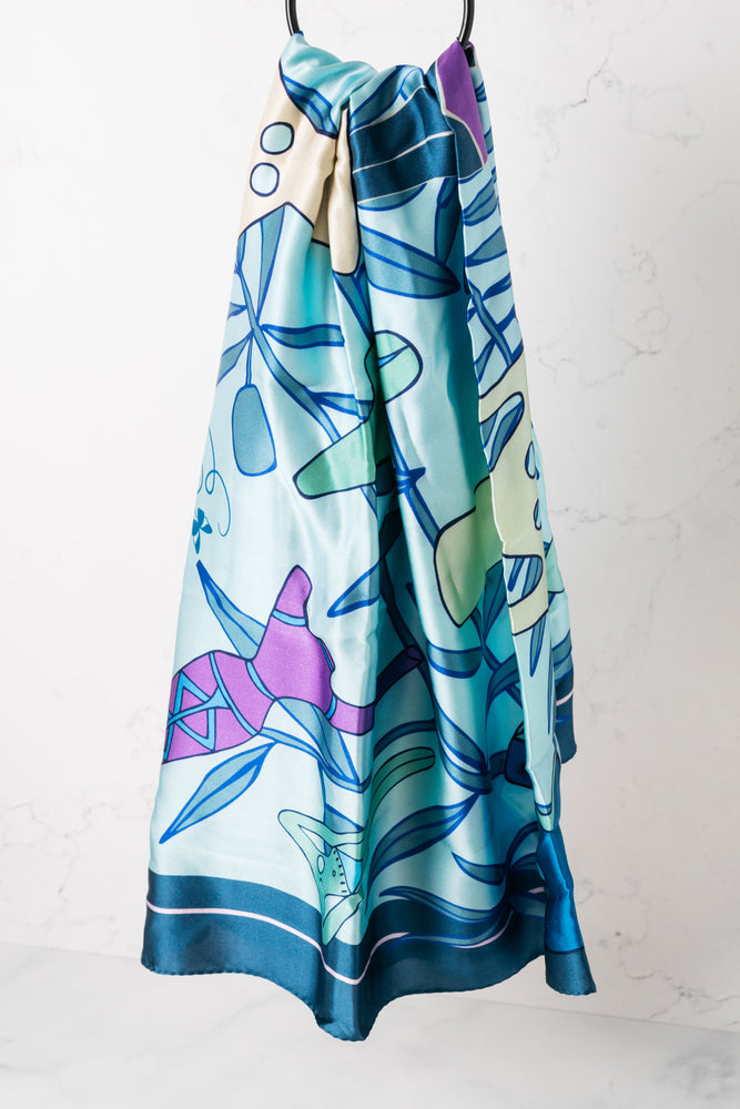 
            
                Load image into Gallery viewer, Greek &amp;#39;Cycladic&amp;#39; Silk Scarf in Blue
            
        