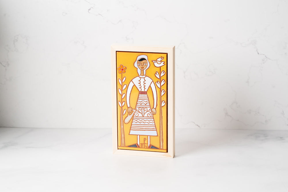 Greek Folk Woman Tile Art