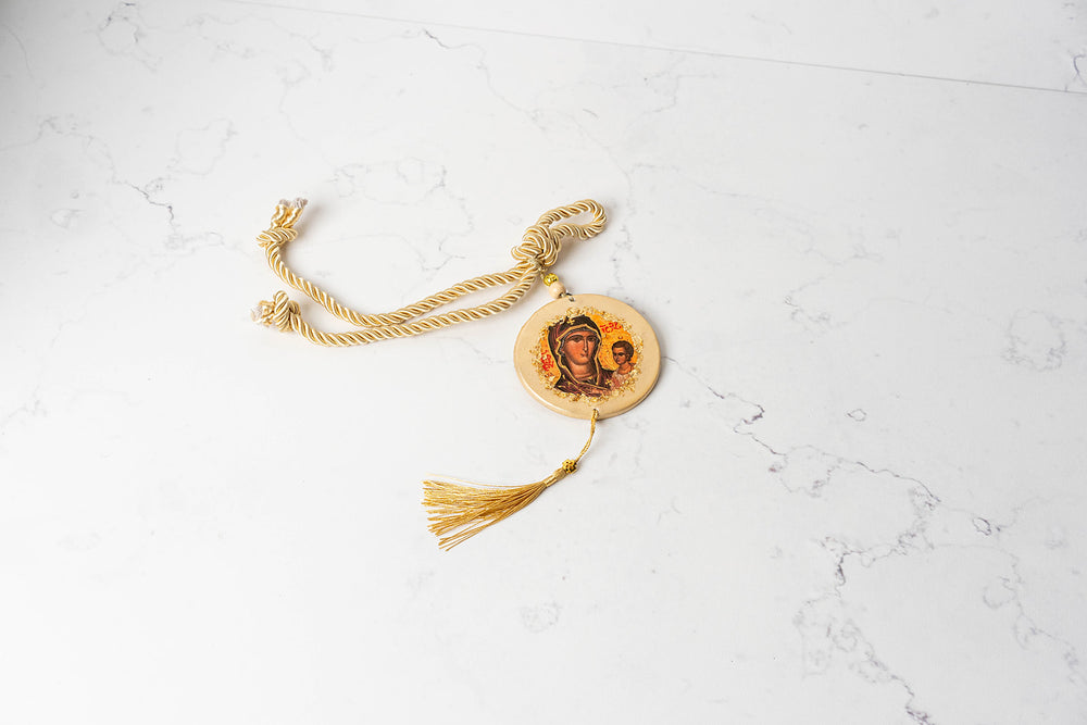 Mini Orthodox Icons on Rope ~ Jesus Christ and Mother Mary
