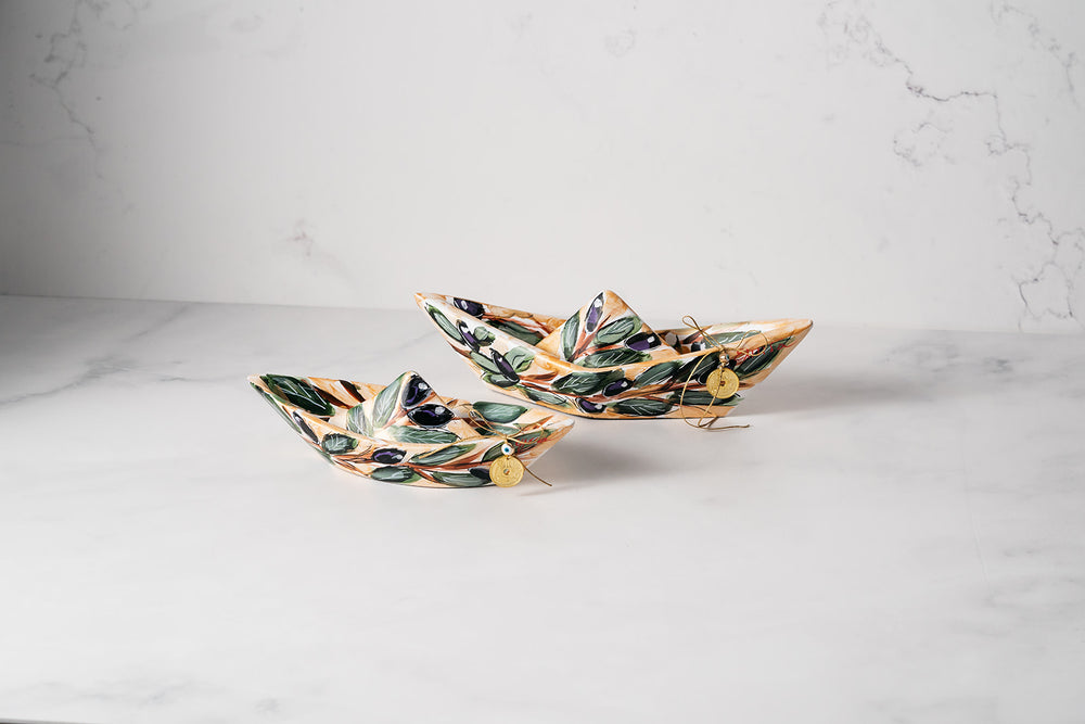 Small and Large Ceramic Paper Boat with Olive motif