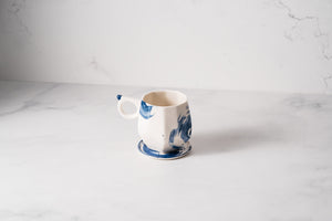 White Porcelain & Cobalt Blue Swirl Geo Mug with matching Saucer
