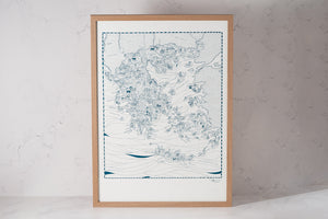 Map of Greece Screen Printed Poster in Frame