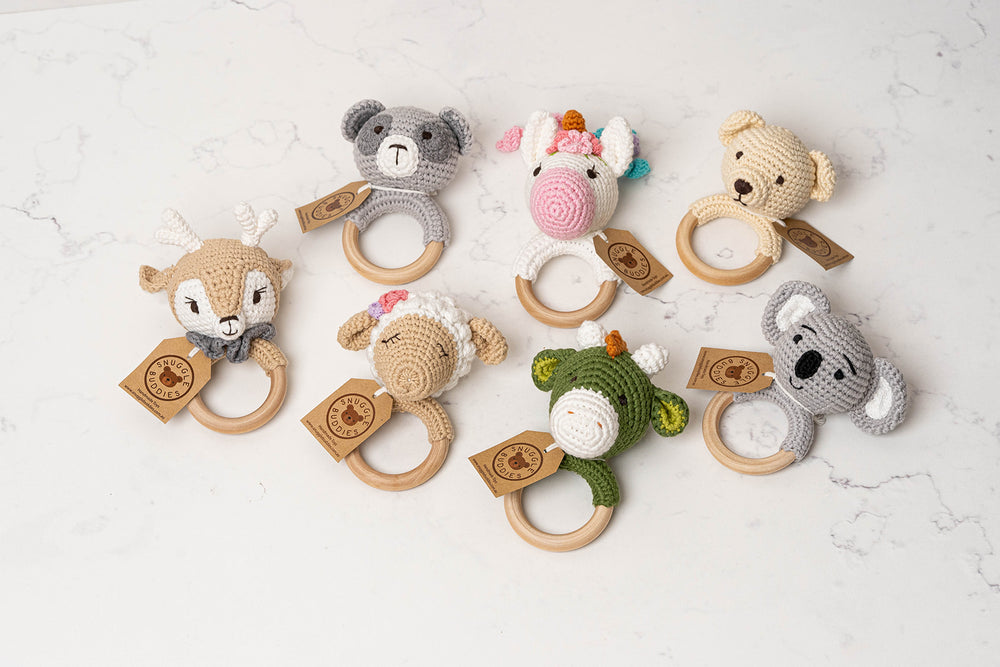 
            
                Load image into Gallery viewer, Hand Crochet Shaker Ring Toys
            
        