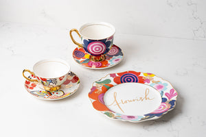 
            
                Load image into Gallery viewer, Floral Fine Bone China Teacup &amp;amp; Saucer sets and &amp;#39;Flourish&amp;#39; Sideplate
            
        