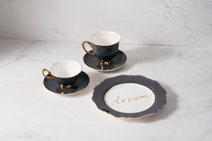 Slate Grey Fine Bone China Teacup & Saucer sets and 'Dream' Sideplate